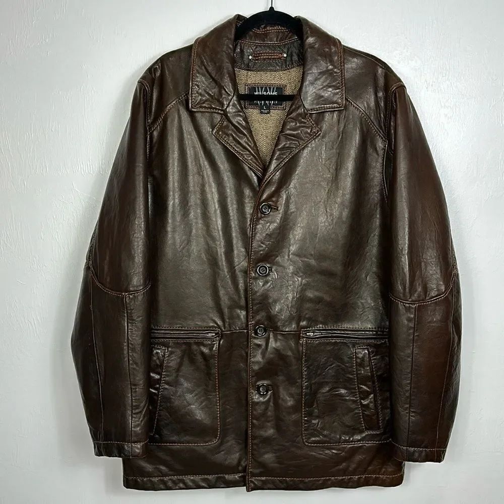 Wilsons Leather Pelle Studio Button Front Brown Jacket Size L